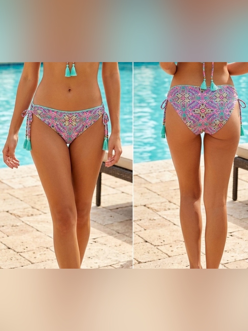 Shade & Shore Turquoise Pink Multicolor Tie-Side Bikini Bottoms